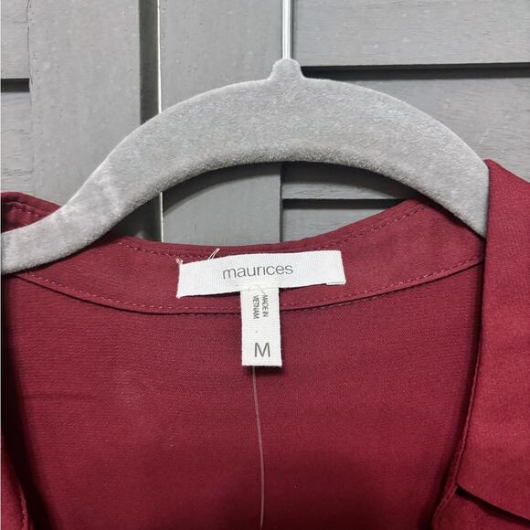 NWT Maurices Burgundy V-Neck Blouse with Long Sleeves Size M - Picture 2 of 4